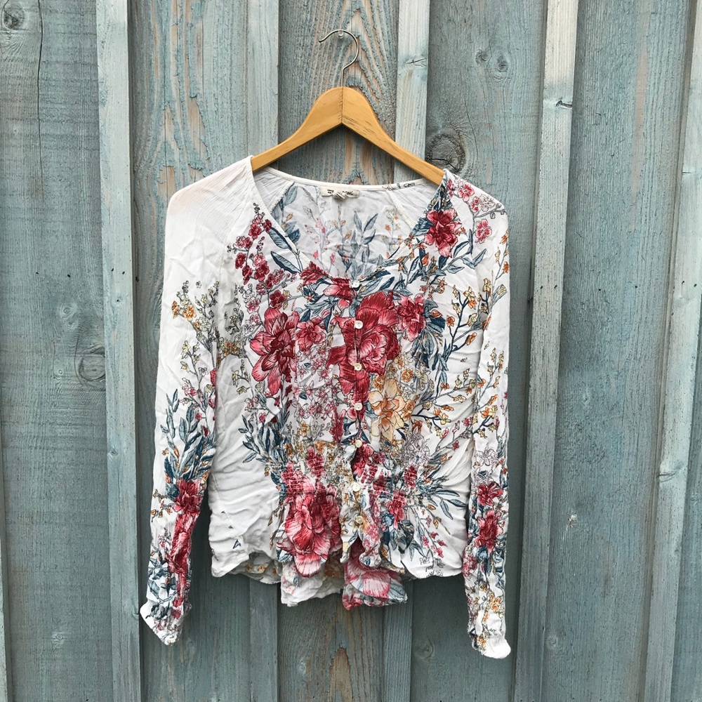 Billabong Floral Blouse - Red and White